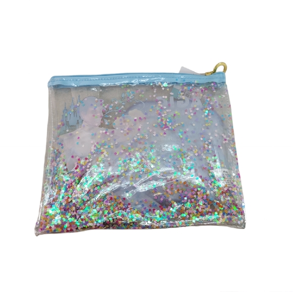 Disney Cinderella Make up Bag/Pouch Clear Glitter Pouch 8⅝" × 7⅝" New - Picture 2 of 4
